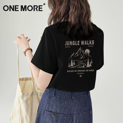 onemore黑色正肩短袖t恤女纯棉