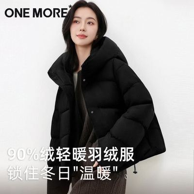 onemore黑色韩版连帽羽绒服女