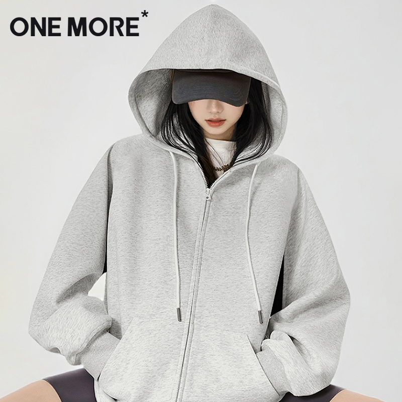 onemore灰色连帽卫衣女早秋上衣