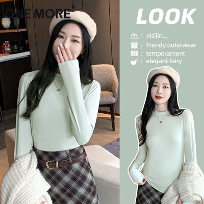 半高领打底衫女磨毛发热保暖上衣