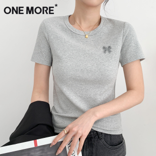 小个子显瘦正肩绝美修身 女t恤夏2025新款 小上衣Y more灰色短袖 one
