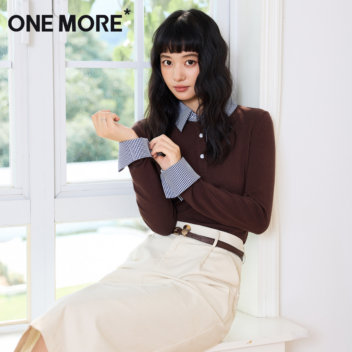 one morepolo领长袖t恤女秋季2025新款假两件高级感chic别致上衣Y