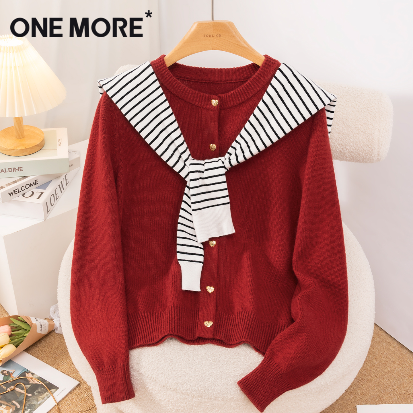 onemore条纹披肩女外搭针织围巾