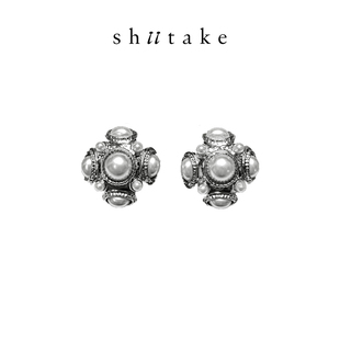 Shiitake 复古珍珠多边形耳环耳钉