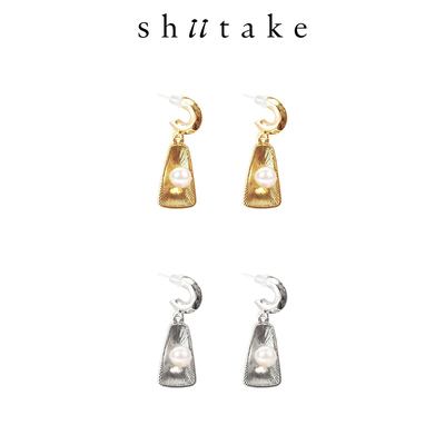 Shiitake诗塔克 Heritage银色金色扇形高级感复古珍珠耳钉