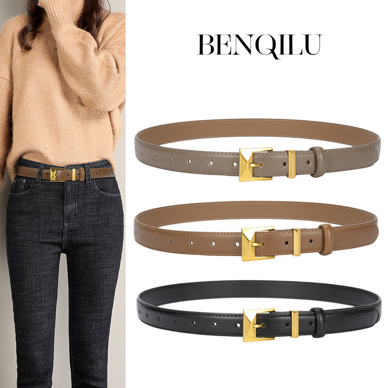 腰带女真皮牛皮焦糖色时尚百搭细皮带夏季装饰配连衣裙西装收腰带