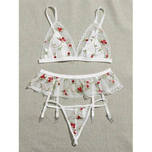 Erotic lingerie Sexy women's tulle underwear three-piece