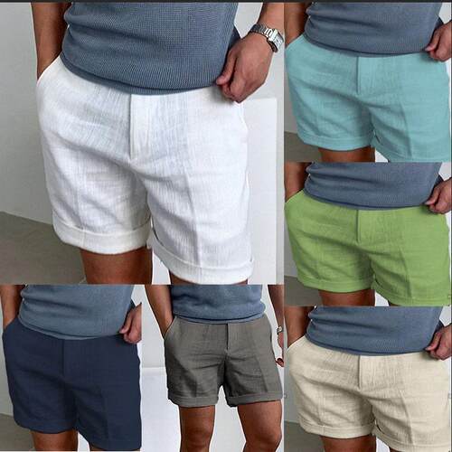Linen breathable sports shorts夏季男亚麻纯色舒适透气运动短裤