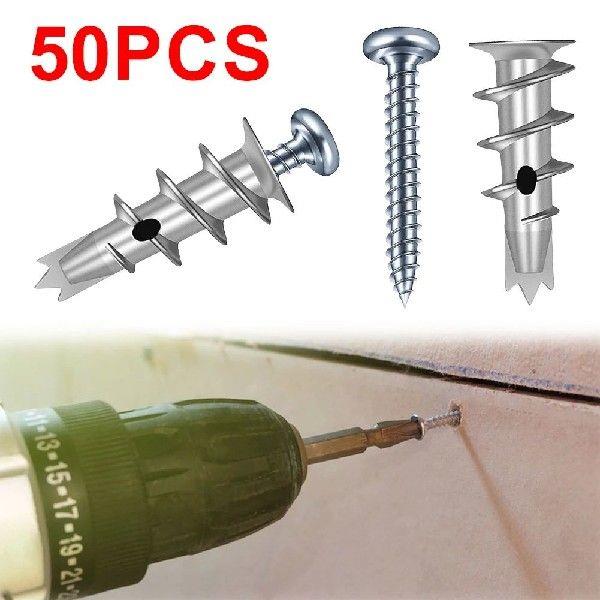 50pcs Zinc Self Drilling Drywall Anchors Hollow Wall
