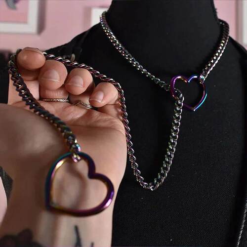 Heart O-ring Slip Chain For Women Punk Rock Necklace Stainle