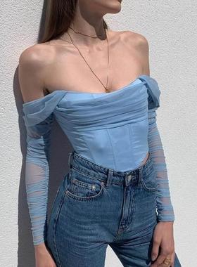 Summer Corset Top Women Y2k Tops Blue Boycon Crop Top Clubwe
