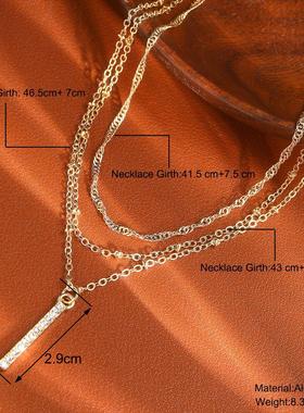 necklaces women时尚多层叠戴项炼项炼女满钻小坚条吊坠锁骨炼