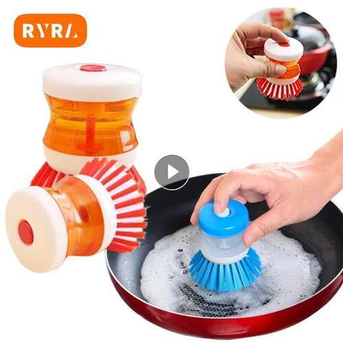 Kitchen Cleaning Brush Pot Dish Brush Soap Dispenser 2 In 1