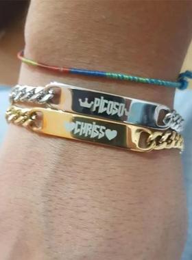 Custom bracelets beads family name engraved jewelry gift