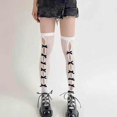 Women Sexy Stocking Bow Tie Lace Thigh Socks Lolita Jk Lace