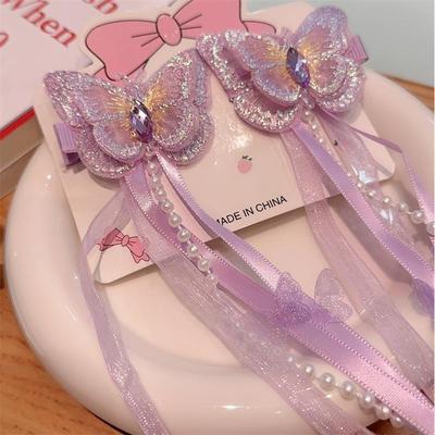 Hairpin girl butterfly ribbon tassel pair clip发夹
