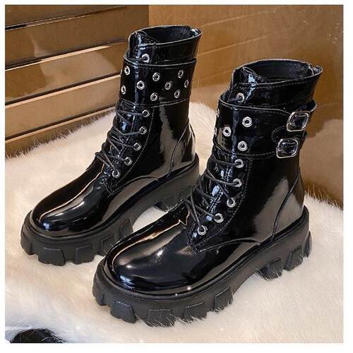 women martin boots plus size 43 拉炼平底扣带女靴马丁靴皮靴