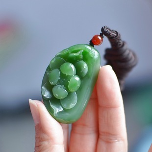 天然和田玉俄碧玉老料妙笔生花荷花莲花挂件 保真 包邮