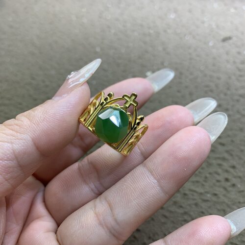 天然碧玉钻石切割面戒指古堡教堂款