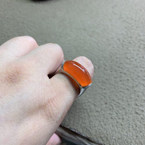 原矿高冰强荧光天然南红马鞍戒指轻奢银戒开口可调节