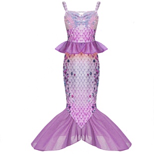 泳衣 小中大童美人鱼裙式 爱丽儿公主六一新款 儿童泳衣女童连体泳装