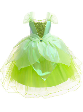 女童青蛙王子蒂安娜公主裙儿童cosplay表演服小叮当小精灵绿色裙