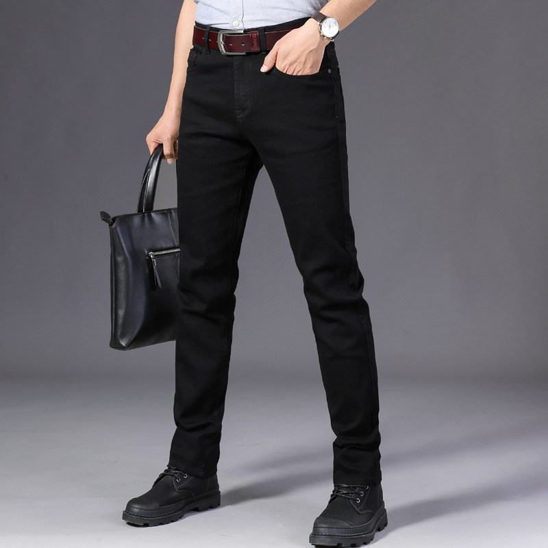 純黑色秋冬款男士牛仔褲彈力直筒寬松商務休閑大碼男春秋季長褲子在類目 男裝, 休閒褲中 - 來自Buy2taobao.com提供專業的淘寶代購服務