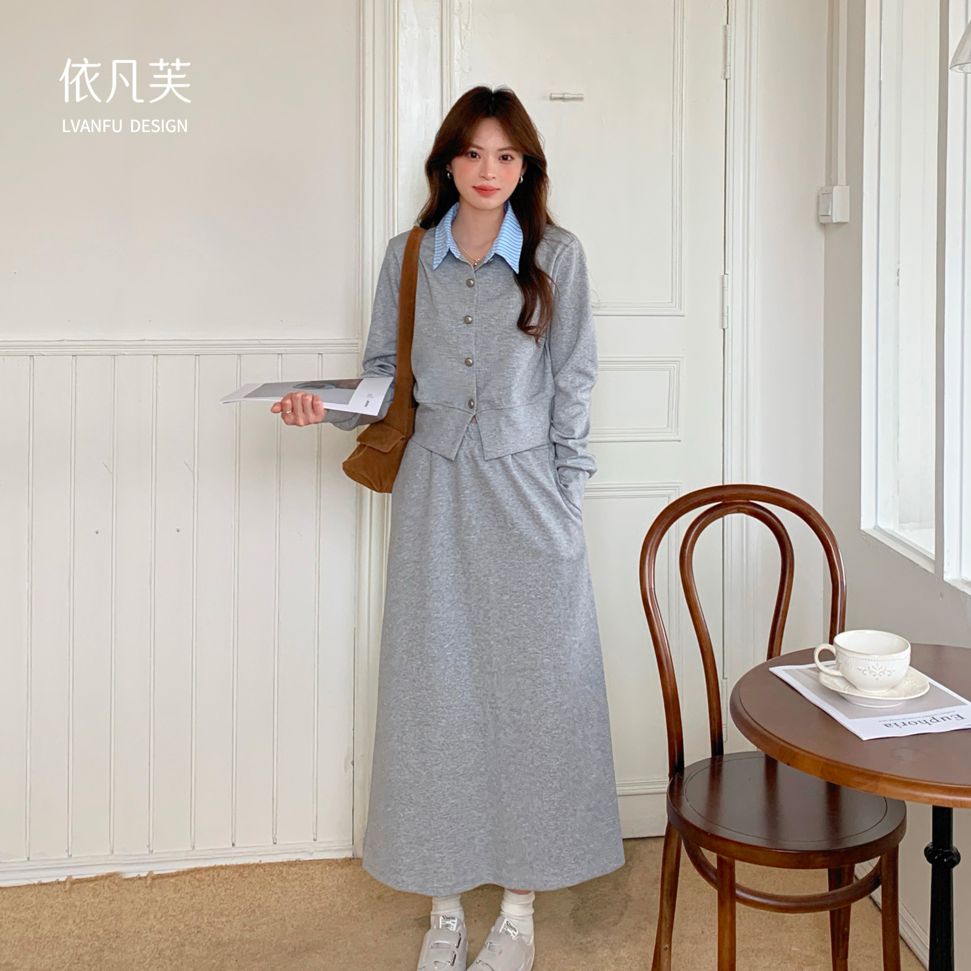 【林小雅专享】衬衫领秋季显瘦气质开衫通勤休闲套装JY976A/ZK