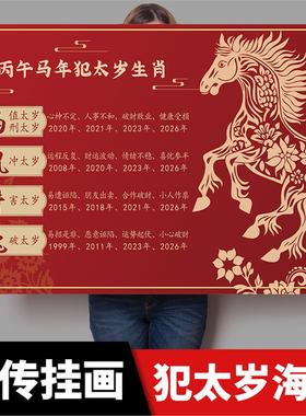 2026年马年太岁本命年属相蛇猪虎猴生肖查询对照表海报挂贴画3773