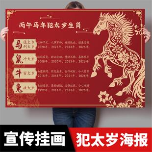 2026年马年太岁本命年属相蛇猪虎猴生肖查询对照表海报挂贴画3773