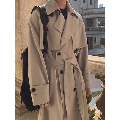 秋冬季过膝长款风衣男高端潮流宽松中长款大衣英伦帅气双排扣外套