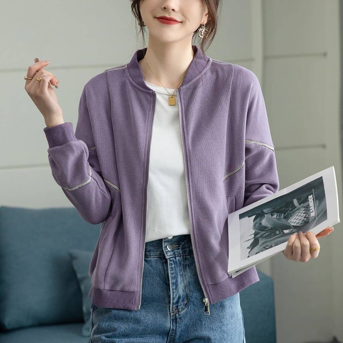 卫衣开衫女2025春秋新款宽松休闲运动薄款棒球服显瘦夹克短外套潮