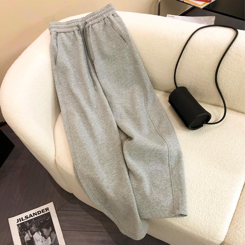 韩国高级感灰色运动休闲直筒卫裤女高腰垂感阔腿裤秋冬新款小个子