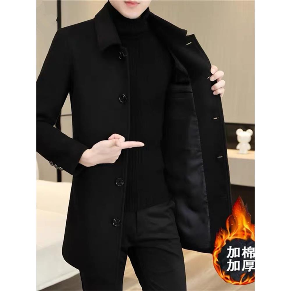 秋冬季羊毛呢大衣男中长款英伦修身加厚潮流高端羊绒呢子风衣外套
