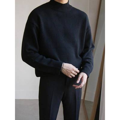 Home Daily~半高领毛衣男秋冬季加绒加厚宽松针织衫打底衫上衣男