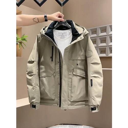 Mostarsea~宽松保暖工装风羽绒服男士连帽加厚防寒服潮牌休闲外套