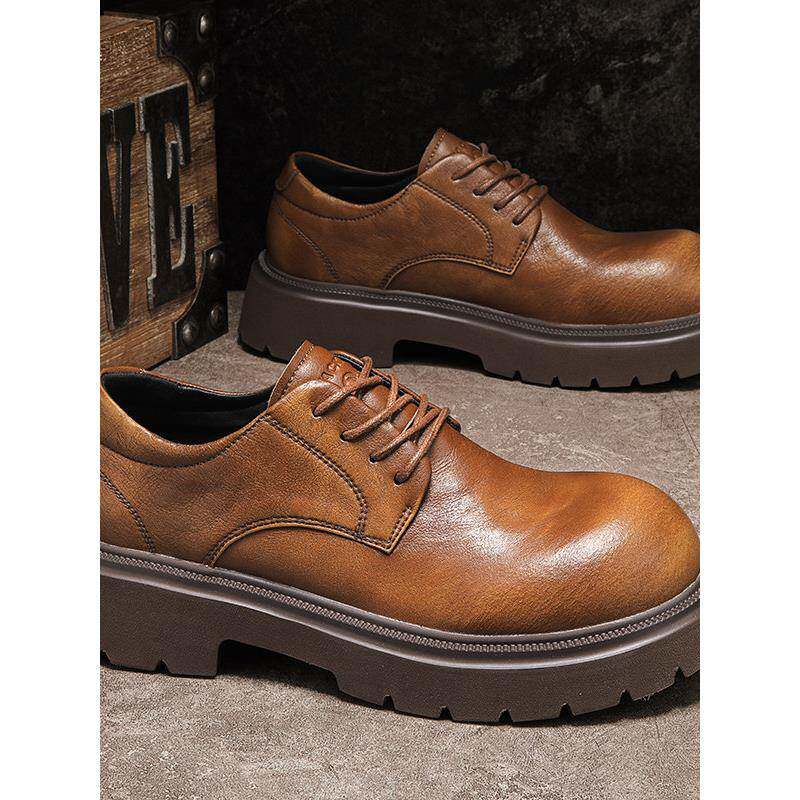 潮牌大头德比男鞋秋季皮革覆古英伦风休闲皮鞋圆头工装低帮马丁靴