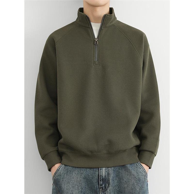 半拉链立领卫衣男款春秋冬季美式复古加绒加厚男士纯色休闲外套男