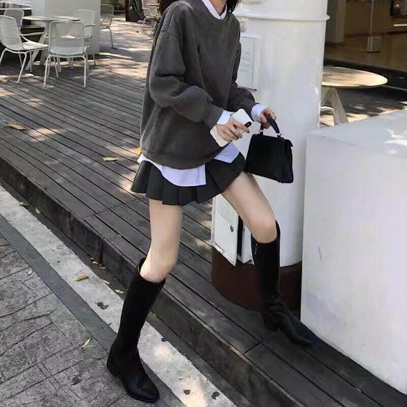 欧洲站秋季新款轻熟风御姐轻奢风休闲时尚韩系百褶裙卫衣三件套装