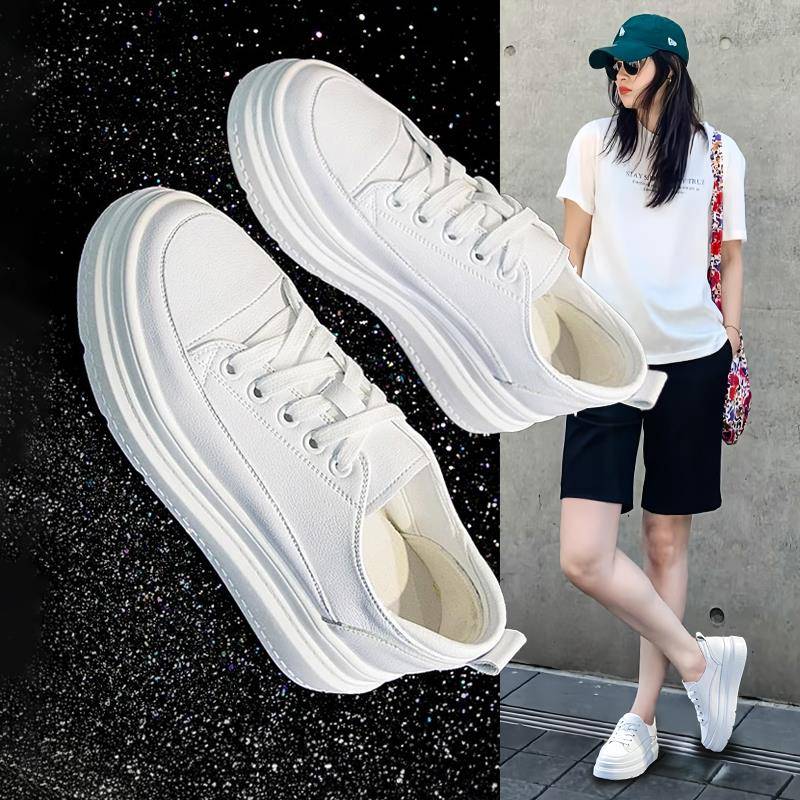 香港全真皮内增高小白鞋女6CM厚底2025春秋新款百搭街拍板鞋单鞋