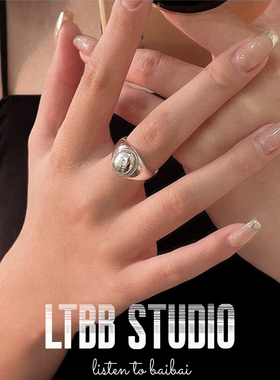 LTBB S925纯银波西米亚风光面开口复古戒指女韩版简约冷淡风男