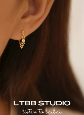 LTBB S925纯银精致复古镂空花纹耳扣女轻奢蕾丝高级感耳环耳饰