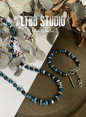 LTBB 蓝色天然石拼色项链原创设计小众轻奢高级感男女手链ins国潮