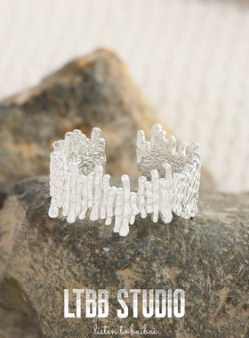 LTBB 不规则褶皱木纹理S925纯银开口戒指巴恩风设计INS大气百搭