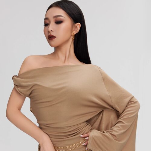 V舞服VL2505斜肩飘袖设计感上衣拉丁舞练功服上衣