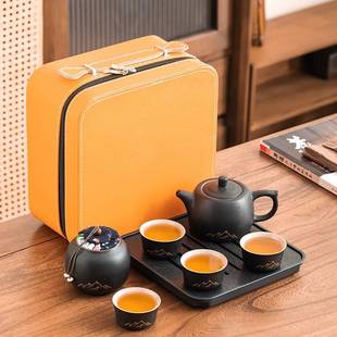户外露营便携粗陶望山旅行茶具商务简约快客杯定制收纳包商务礼品