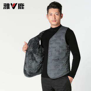 雅鹿羽绒马甲男内穿中老年90绒鸭绒背心爸爸加厚加大肥马夹坎肩冬