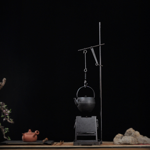 竹影斋原创免安装台式自在钩桌面铁壶吊钩可调节茶壶挂钩茶炉套装