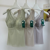 2024春夏新款 蕾丝女神桑蚕丝背心63208带胸垫超薄美体吊带V领内衣