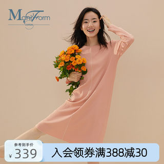 Maniform cotton棉睡衣莫罗纹圆领长袖睡裙可外穿家居服长裙女